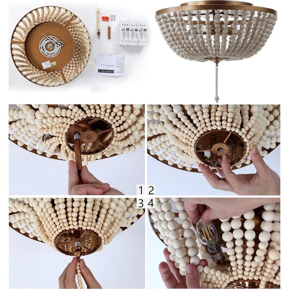 JONATHAN Y Allison 15" Wood Beaded LED Flush Mount Light | Antiqued Silver JYL90 - Picture 6 of 8